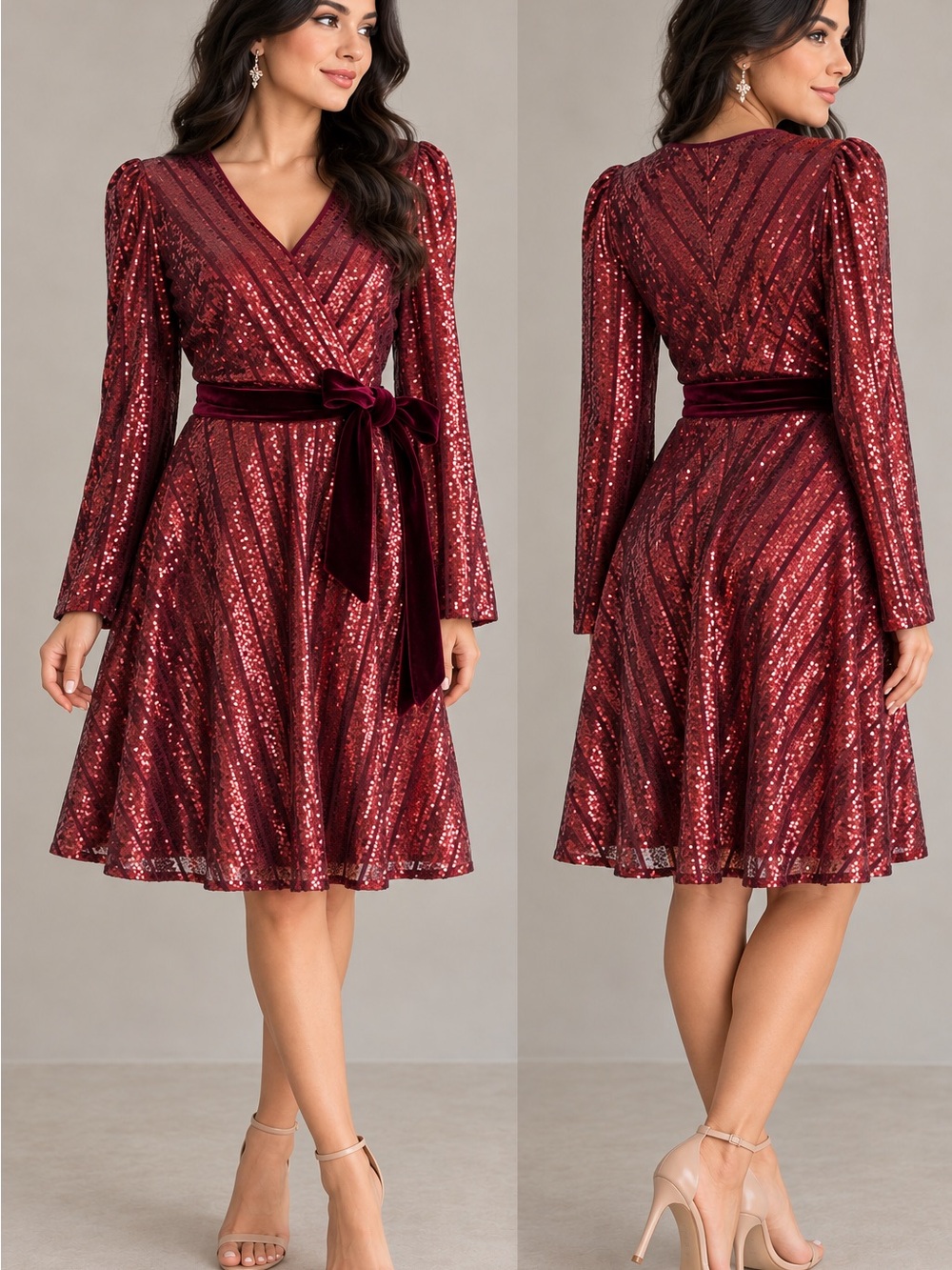 Nanette Lepore Red Sequin Dress with Velvet Tie